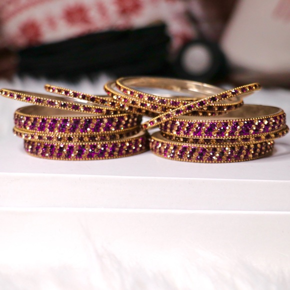 Bracelets/ Bangles Set of 12  Purple & Gold - Picture 5 of 7
